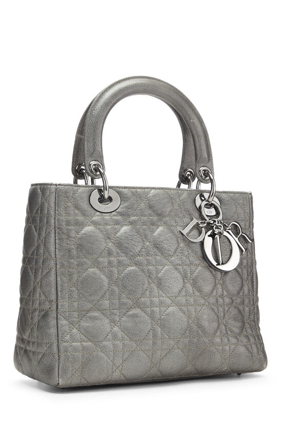 Metallic Grey Cannage Quilted Lambskin Lady Dior Medium, , large image number 2