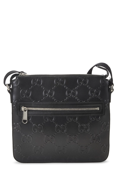 Gucci Black Guccissima Zip Pocket Flat Messenger