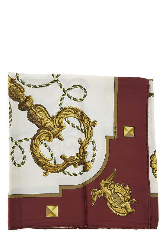 Burgundy & Multicolor 'Les Cles' Silk Scarf 90, , large image number 1