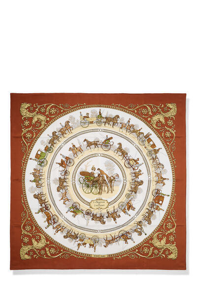 Brown & Multicolor 'La Promenade de Longchamps' Silk Scarf 90