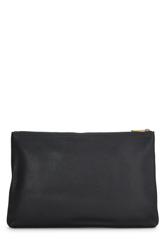 Black Leather Logo Print Pouch, , large image number 2