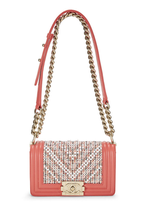 Pink & Multicolor Tweed Chevron Pearl Boy Bag Small, , large image number 1
