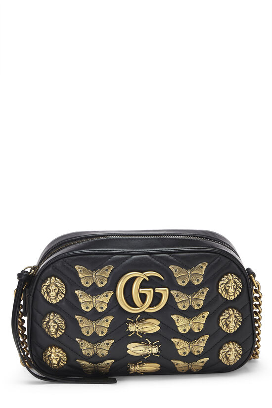 Black Leather 'GG' Animalier Marmont Crossbody Small, , large image number 0