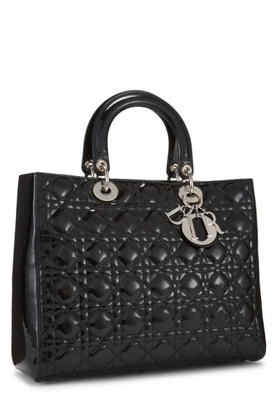 Black Cannage Quilted Patent Leather Lady Dior Large, , large