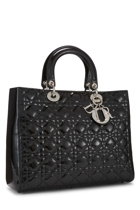 Black Cannage Quilted Patent Leather Lady Dior Large, , large image number 1