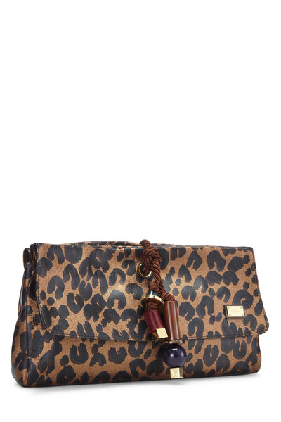Brown Leather Leopard Nocturne African Queen Clutch , , large