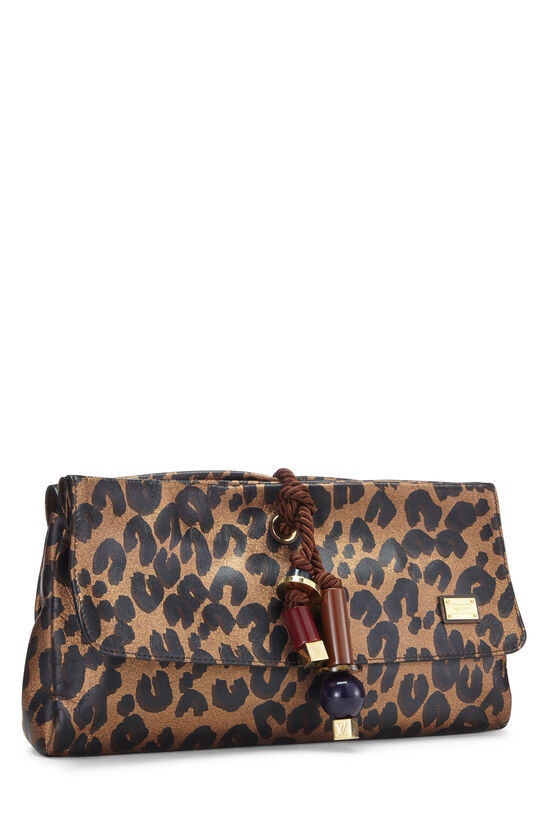 Brown Leather Leopard Nocturne African Queen Clutch , , large image number 3