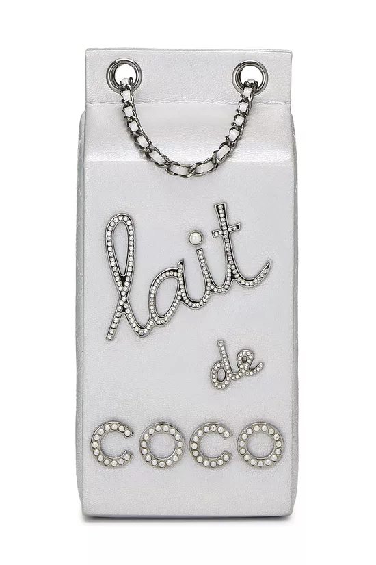 Metallic Silver Leather Coco Milk Carton Bag, , large image number 0
