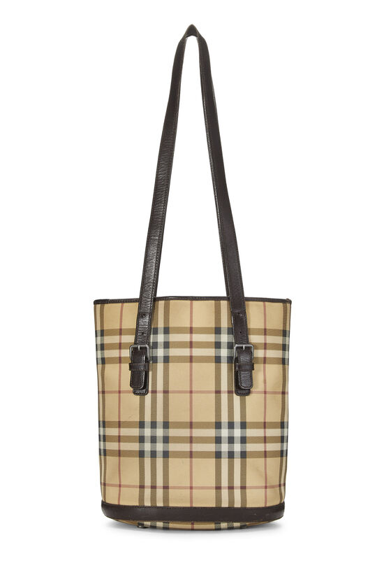 Beige Check Coated Canvas Bucket Bag Small, , large image number 4