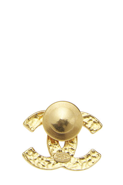 Gold & Black Enamel 'CC' Pin Small, , large