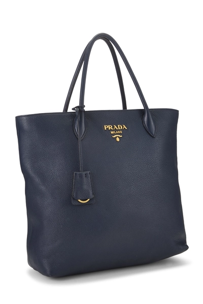 Navy Vitello Daino Convertible Tote, , large
