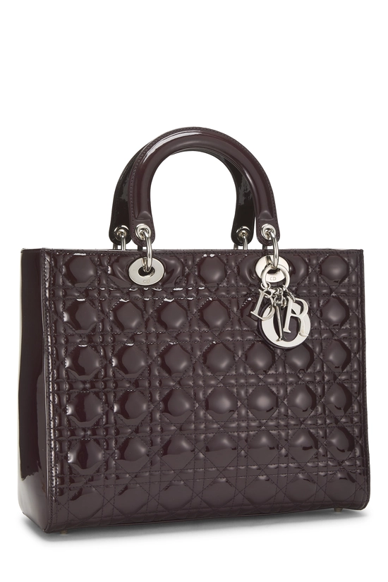Burgundy Cannage Quilted Patent Leather Lady Dior Large, , large image number 1