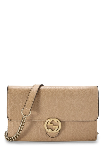 Beige Leather Interlocking Wallet On Chain (WOC) Small