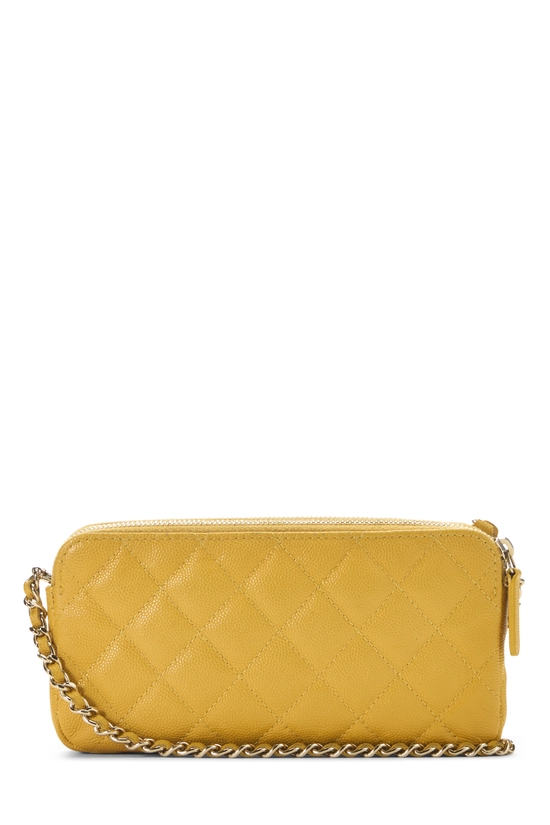 Yellow Quilted Caviar Double Zip Clutch, , large image number 3