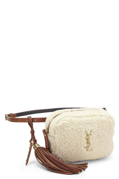 Cream Shearling Monogram Lou Belt Bag, , large