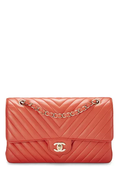 Orange Chevron Lambskin Classic Double Flap Medium