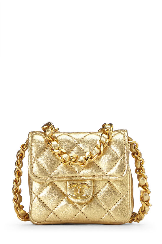 Chanel Gold Square Quilted Lambskin Leather East/West Bar Flap Bag