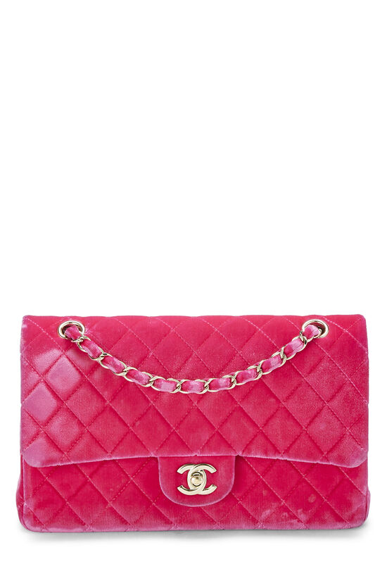 Pink Quilted Velvet Classic Double Flap Medium, , large image number 0