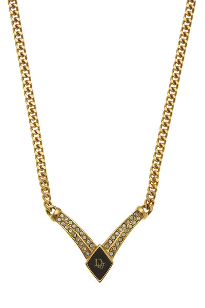 Gold & Crystal Logo Necklace , , large