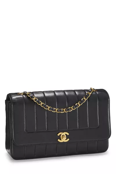 Black Lambskin Vertical Border Half Flap Medium, , large