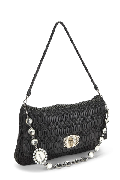Black Nappa Crystal Flap Shoulder Bag, , large