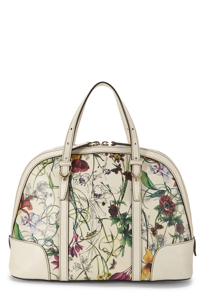 Gucci White Leather Flora Nice Dome Bag