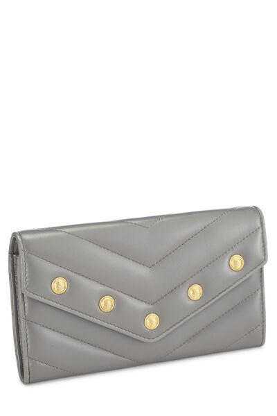 Grey Lambskin Chevron Stud Wallet, , large