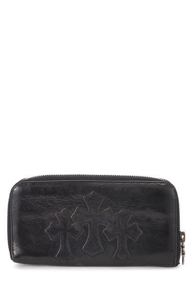 Black Leather Cemetery Cross Zip Around Wallet