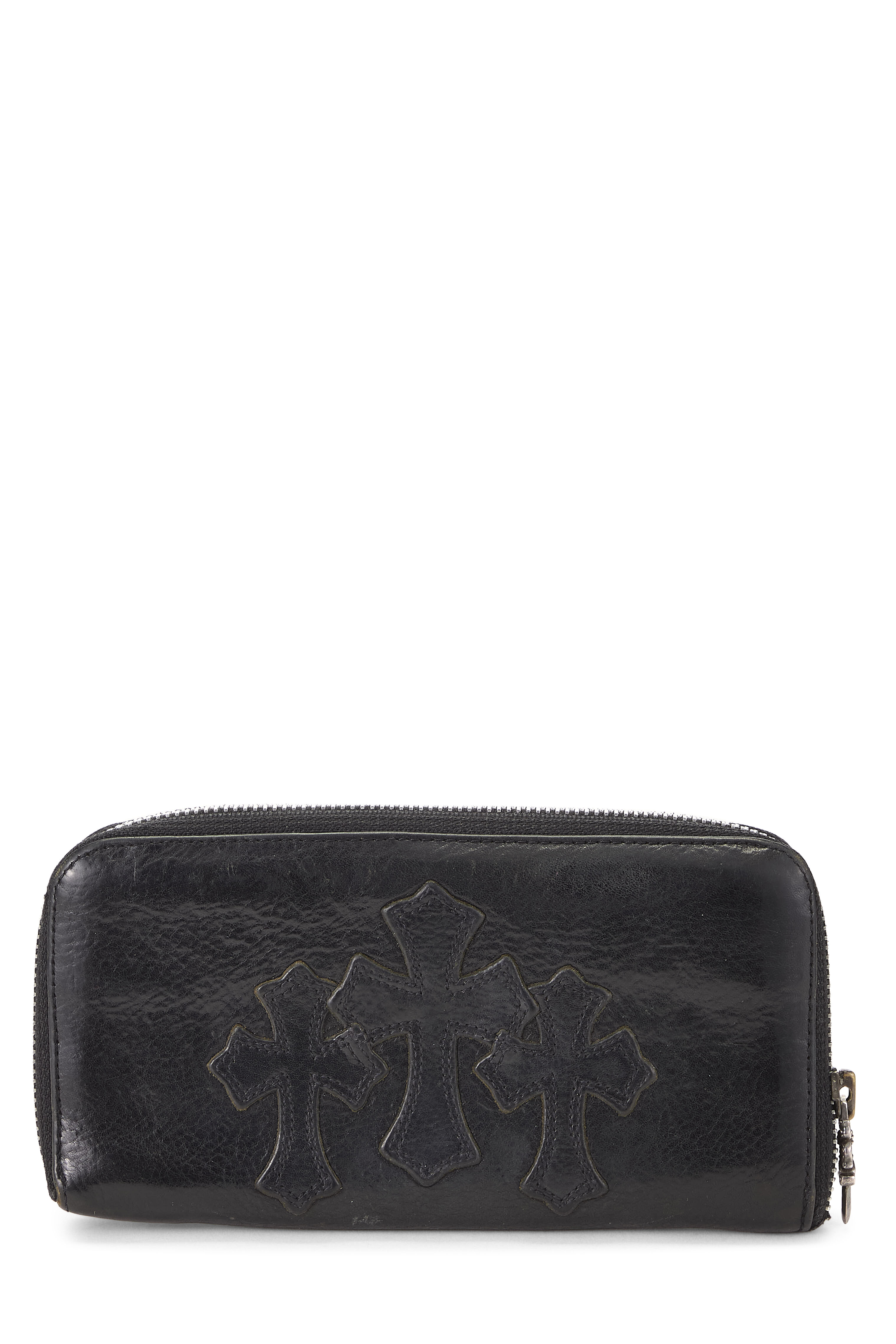 Pre-Owned Black Leather Cemetery Cross Zip Around Wallet QZA7781LKB001