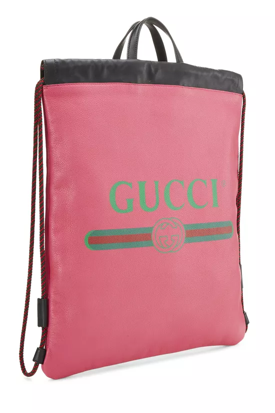 Pink Leather Logo Drawstring Backpack Large, , large image number 1