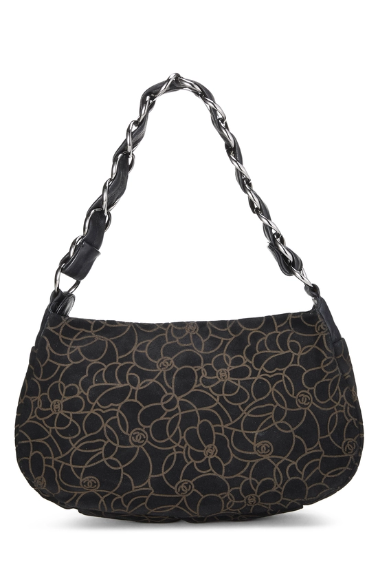 Black Suede Camellia Shoulder Bag, , large image number 3