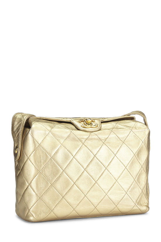 Metallic Gold Quilted Calfskin Shoulder Bag Small, , large image number 2