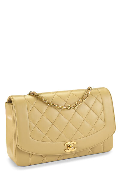 Beige Quilted Lambskin Diana Flap Medium, , large