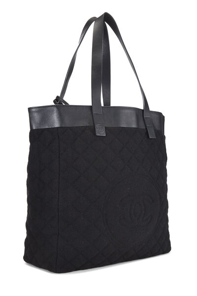 Black Terry Cloth 'CC' Tote, , large