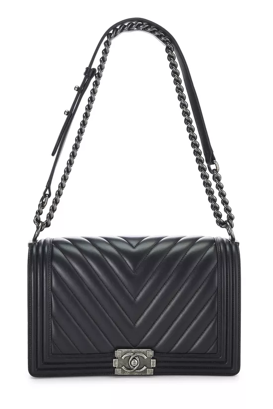 Black Chevron Lambskin Boy Bag Medium, , large image number 0