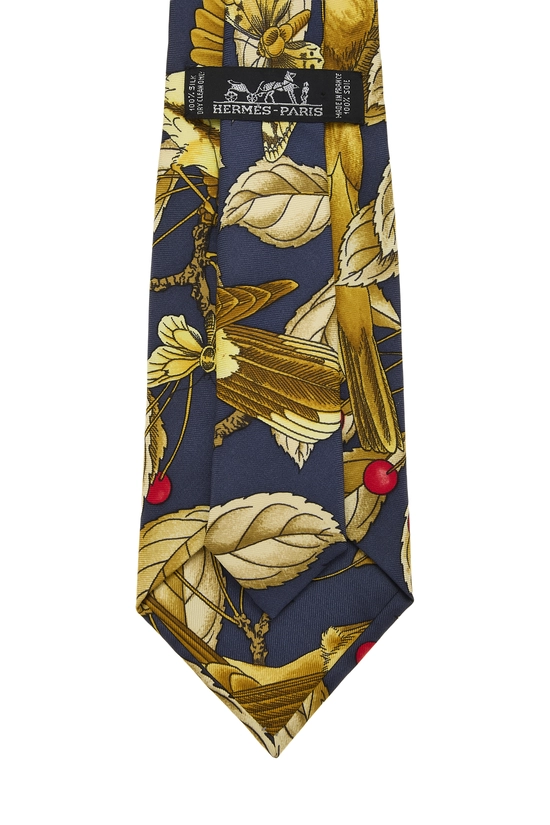 Navy Holly Print Silk Tie, , large image number 1