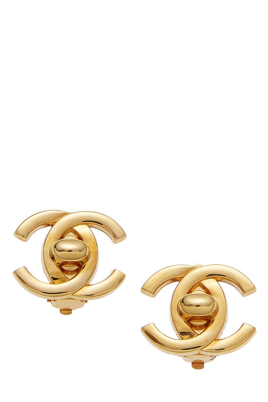 CHANEL CC Logos Dangle Earrings Gold Tone Vintage 95A w/BOX