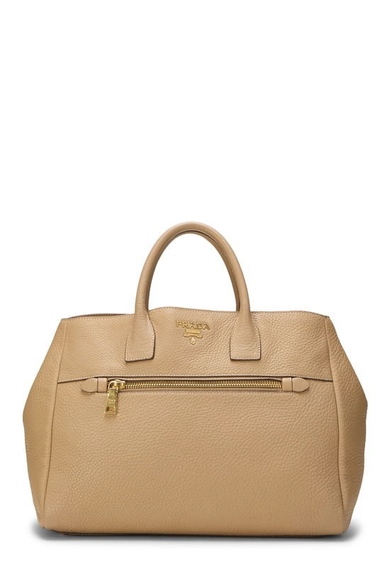 Brown Vitello Daino Convertible Zip Tote, , large image number 0