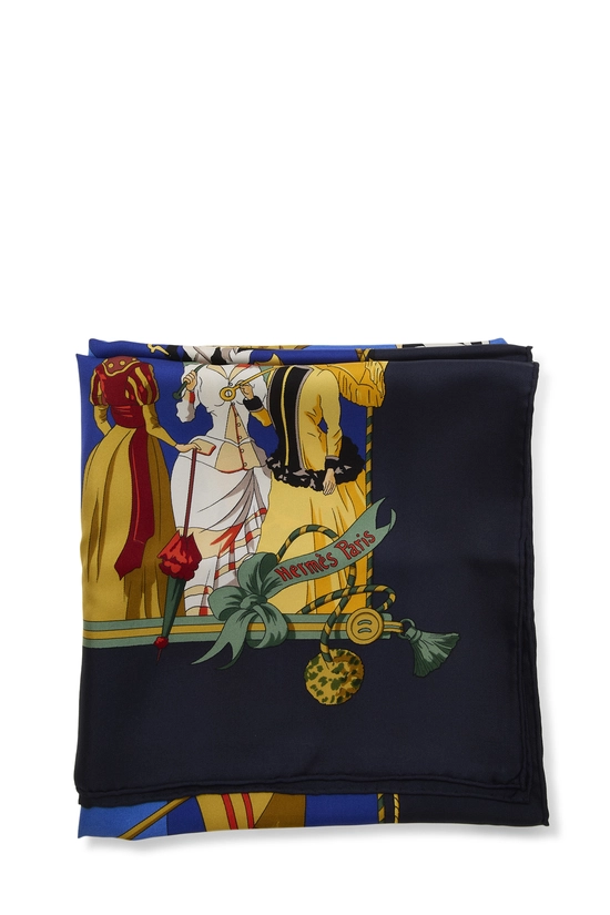 Navy & Multicolor 'Ombrelles et Parapluies' Silk Scarf 90, , large image number 1