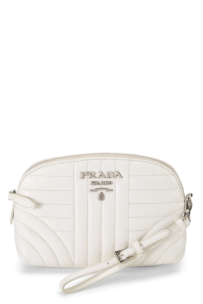 White Calfskin Diagramme Wristlet