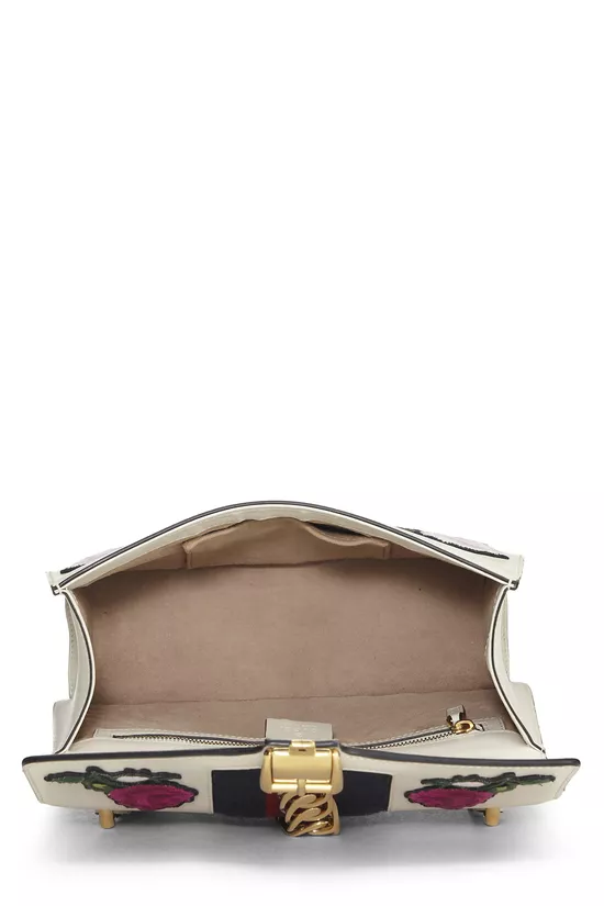 White Leather Embroidered Sylvie Shoulder Bag Small, , large image number 5