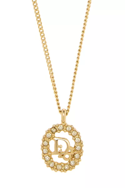 Gold Crystal Oval Logo Necklace, , large