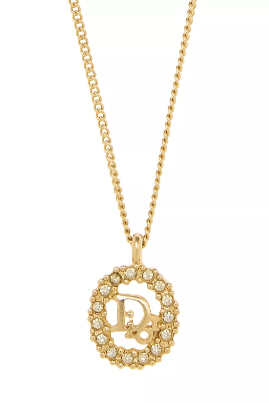 Gold Crystal Oval Logo Necklace, , large image number 1