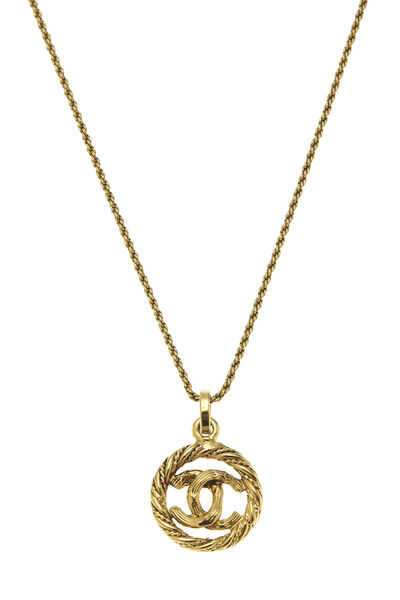 Gold Rope Border 'CC' Necklace Small, , large