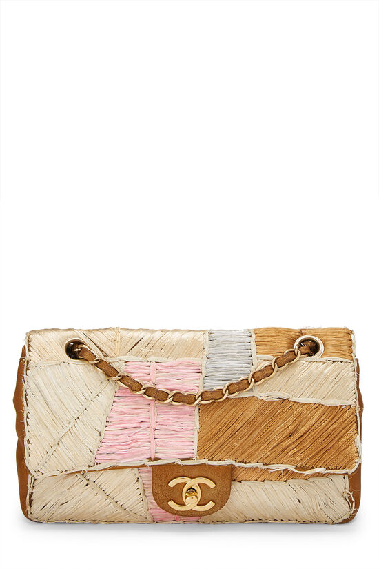 Multicolor Patchwork Raffia Classic Flap Small, , large image number 0