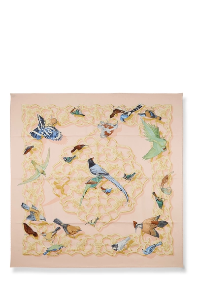Pink & Multicolor 'Oiseaux de l'Inde et de l'Himalaya' Silk Scarf 90