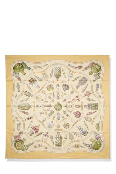 Yellow & Multicolor 'Qu'importe le Flacon' Silk Scarf 90