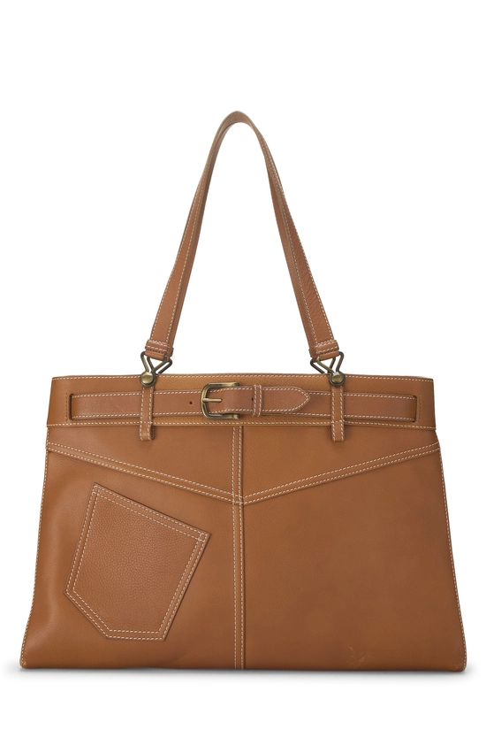 Brown Leather Jeans Pocket Tote Large, , large image number 0
