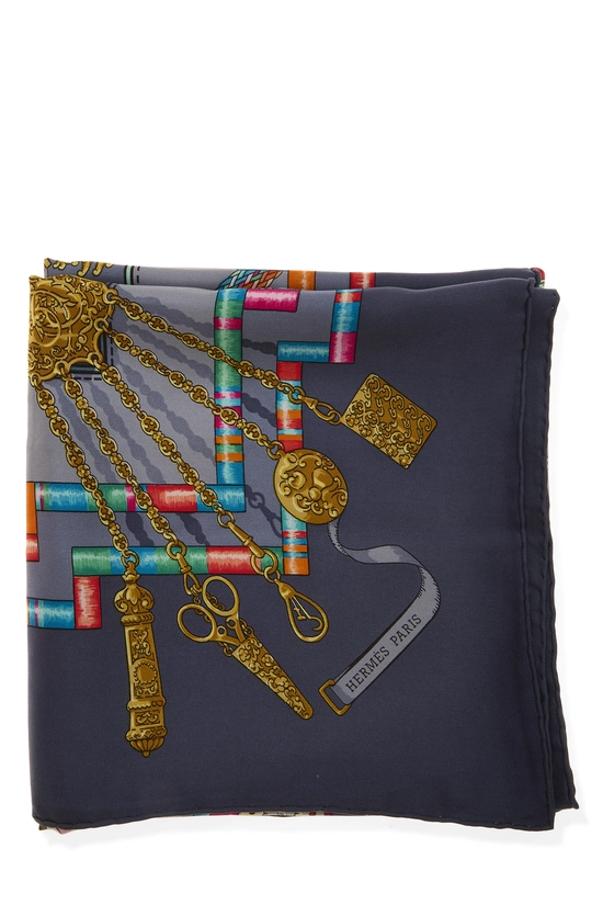 Grey & Multicolor 'Petite Main' Silk Scarf 90, , large image number 1