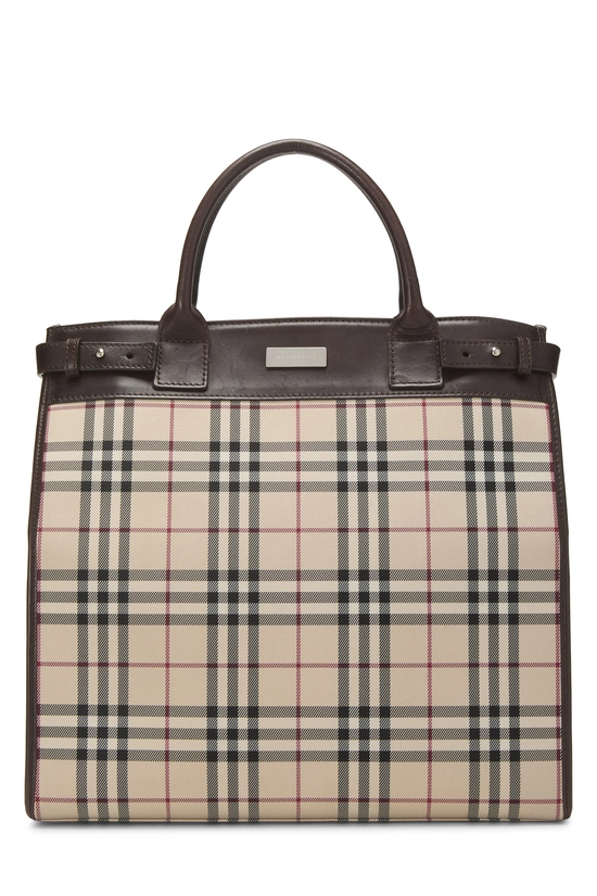 Brown Nylon House Check Convertible Tote Medium, , large image number 0